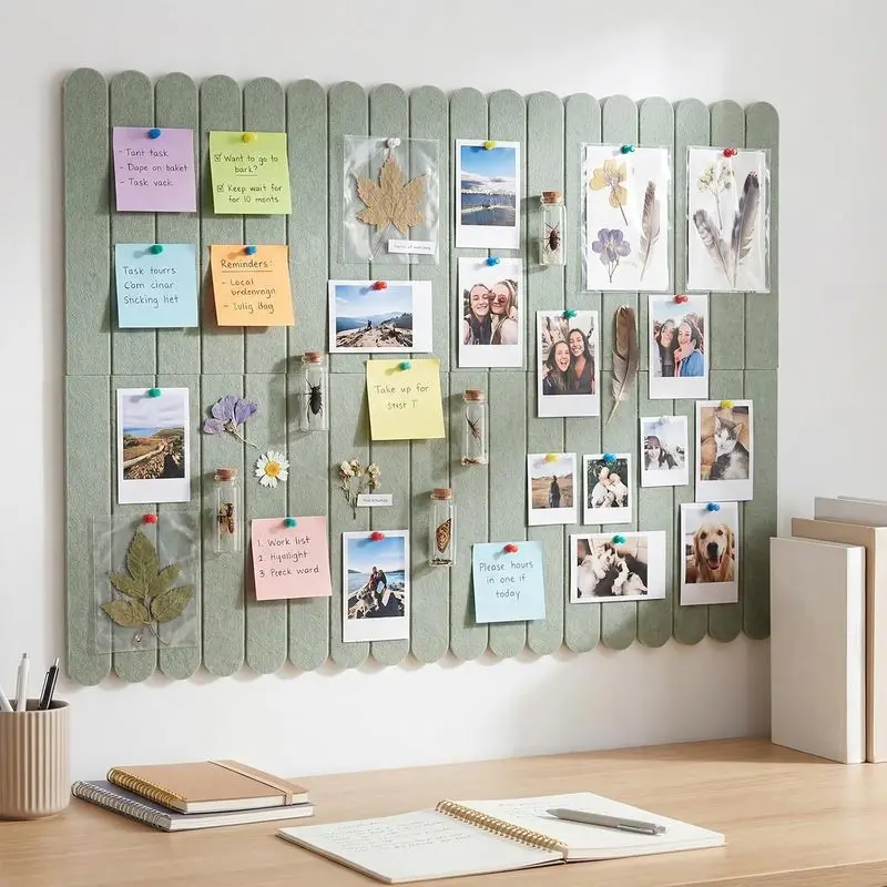 Black Large Felt Bulletin Cork Pin Note Boards Billboard Sound Proof Wall Panels Decorative Scalloped for Office Home Wall Decor