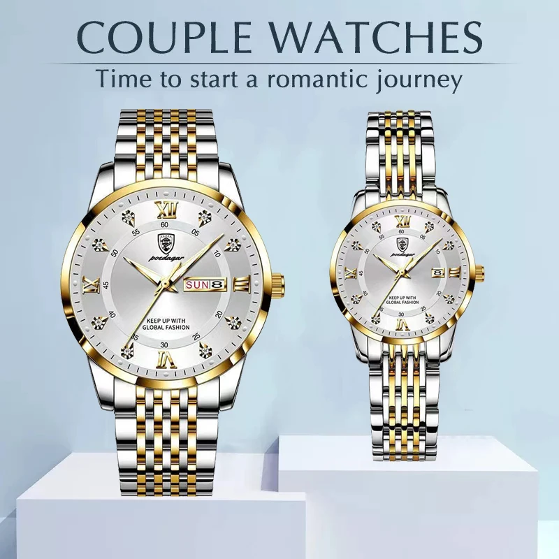 

Poedagar Watch Sets for Her and Him Top Brand Luxury Waterproof Stainless Steel Women Men Couple Items for Lovers Reloj Hombre