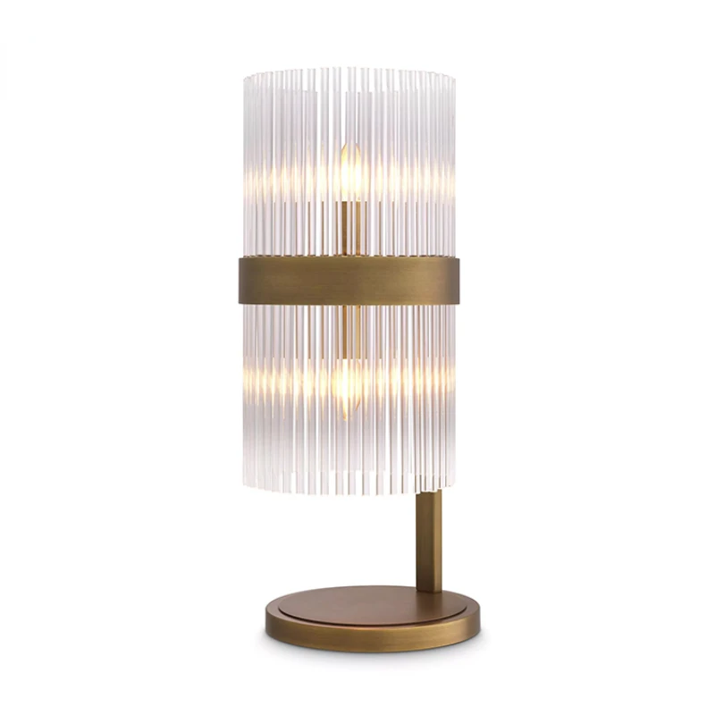 Modern Indoor Antique Brass Metal Base Warm Light Glass Shade Dining Bedroom Bar Table E14 Table Lamp