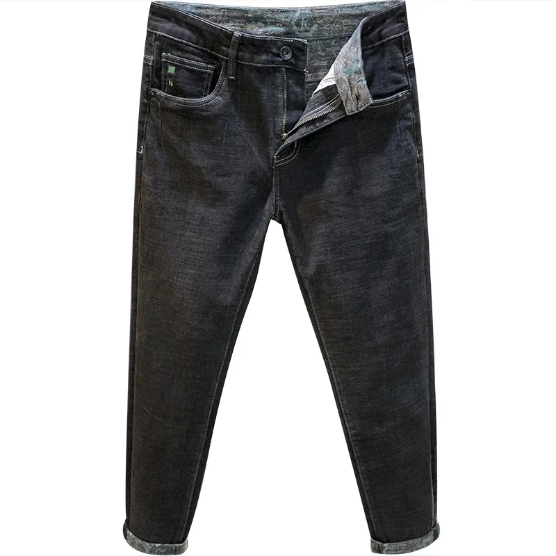 Jeans en molleton imprimé pour hommes, denim épais rembourré de velours, pantalons effilés, haut de gamme, chaud, décontracté, à la mode, automne et hiver