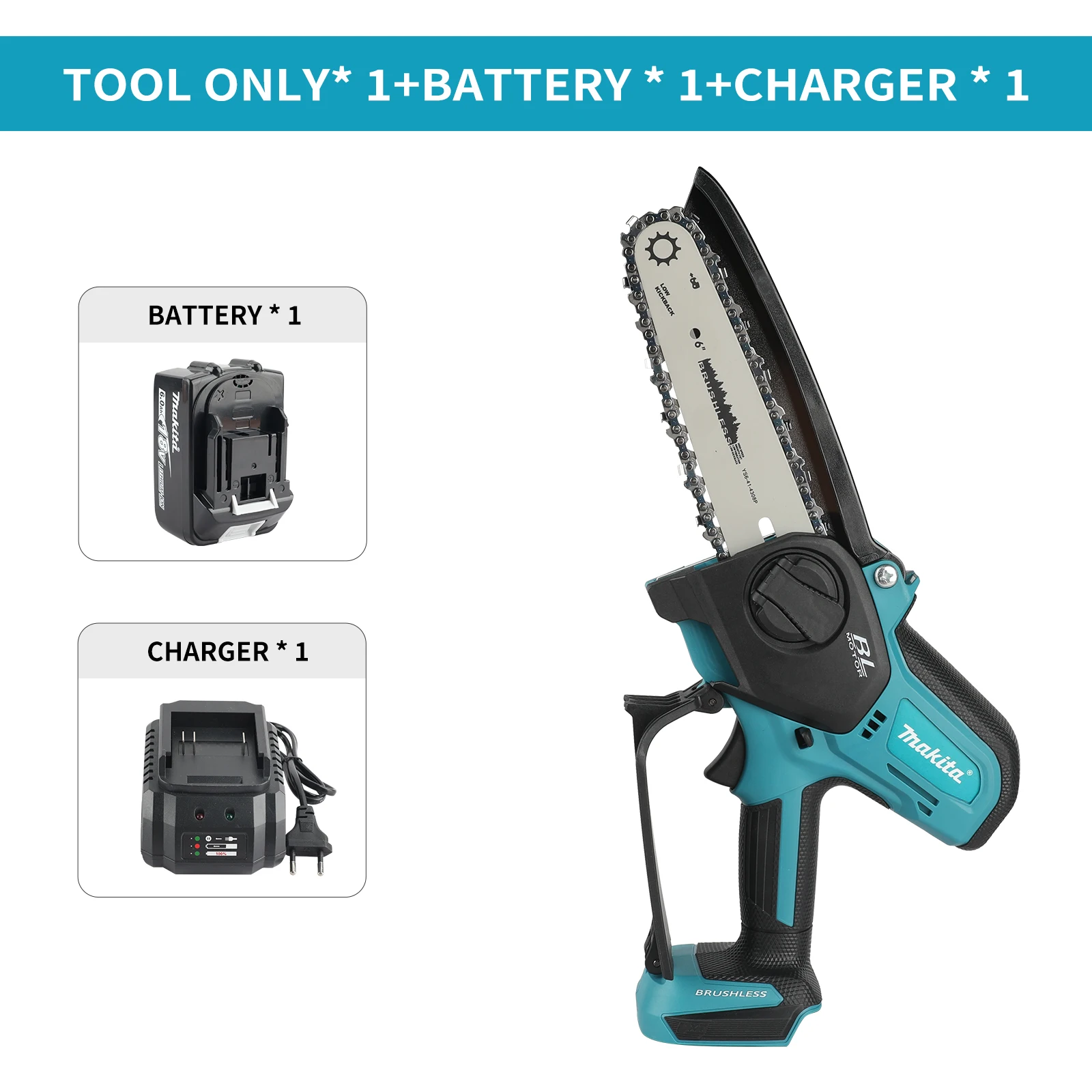 Makita elektrische kettingzaag: 18 V, 20 mm slag, 8,0 M/S snelheid, uitgerust met anti-vliegende spatbaffle en automatische ketting