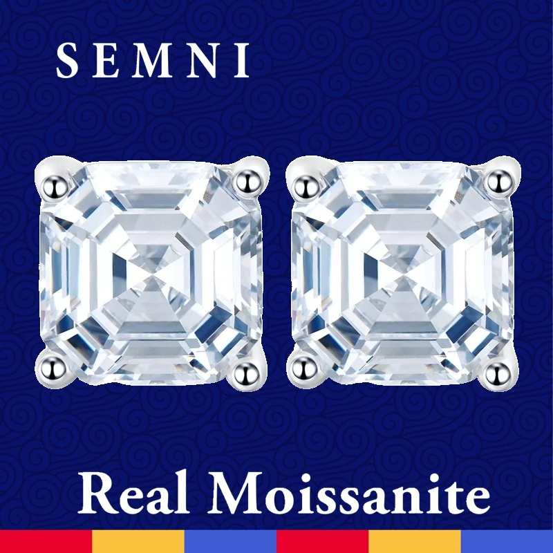 SEMNI Asscher Cut 2.0ct 4.0ct Moissanite Diamond Stud Earrings for Women Girls 925 Sterling Silver Luxury Fine Jewelry Love Gift