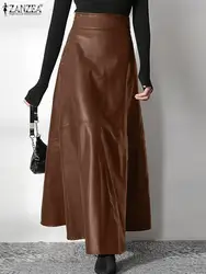 Fashion Solid OL PU Leather Maxi Skirt Mujer Faldas Casual High Waist Zipper Jupe Femme ZANZEA 2023 Women's Elegant Long Saias