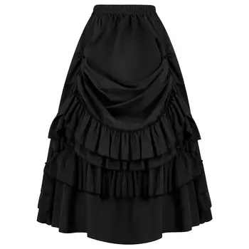 棕色荷葉邊高腰長維多利亞風格半身裙 蒸氣龐克風半身裙 女士派對裝 哥德復古服裝 中世紀服裝 性感 6 最佳銷售 維多利亞時代的服裝 - №2