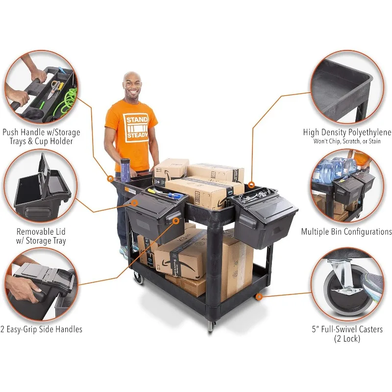 Tubstr-Chariot Utilitaire Extra Large, 2 Rêves, Bacs de Rangement Amovibles, Robuste, Supporte 500 Livres, 2 Étagères, Énorme Roulement, Original