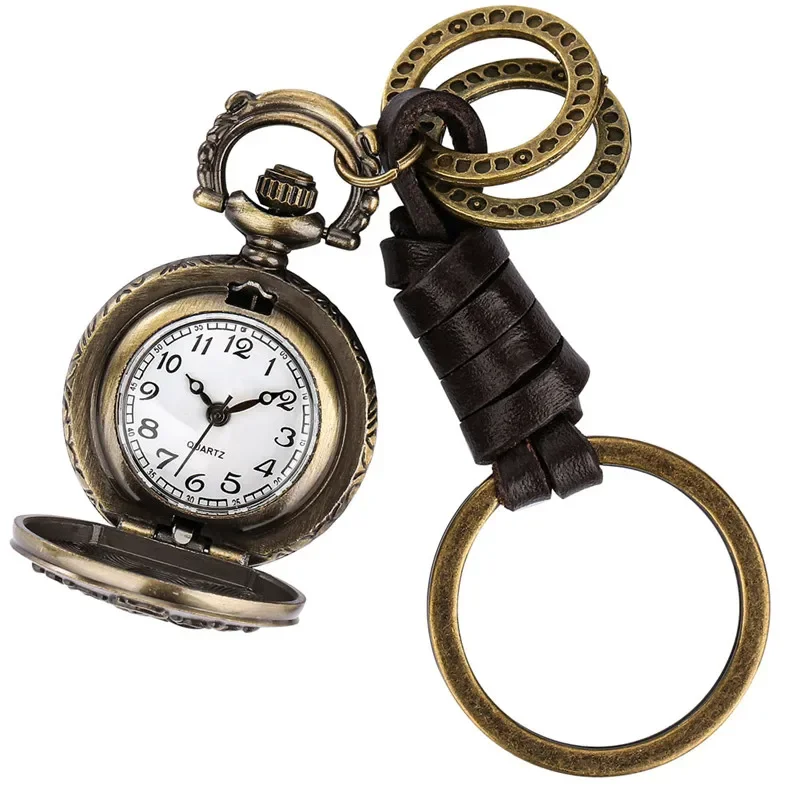 Montre de poche en bronze pour hommes et femmes, étui à fleurs évidé, mini taille, pendentif, porte-clés, montres à quartz, affichage des chiffres