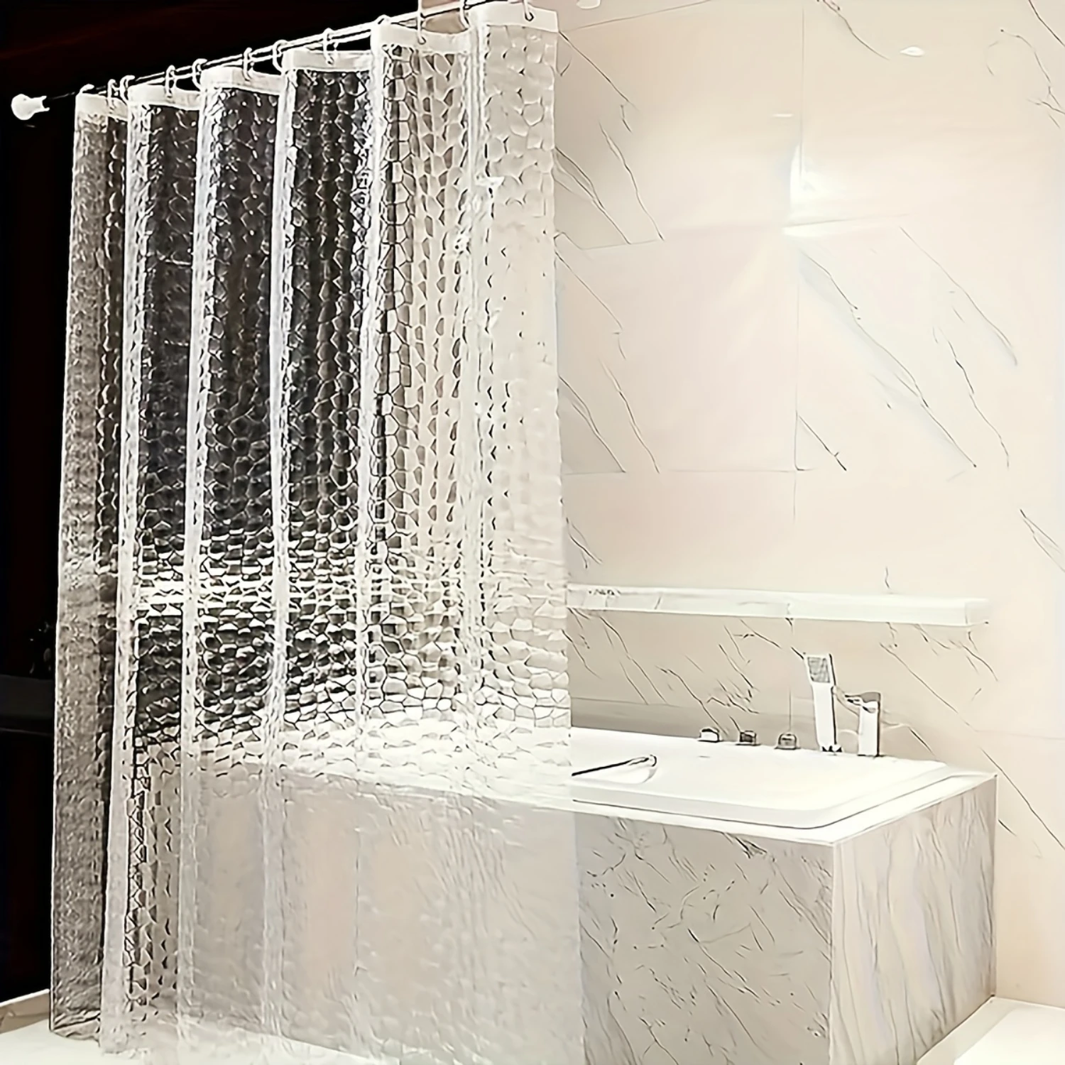 

1pc 3D Pebble Pattern Waterproof Shower Curtain - Clear Vinyl Unlined Arts Shower Liner with Water-Resistant Coating - Easy to C