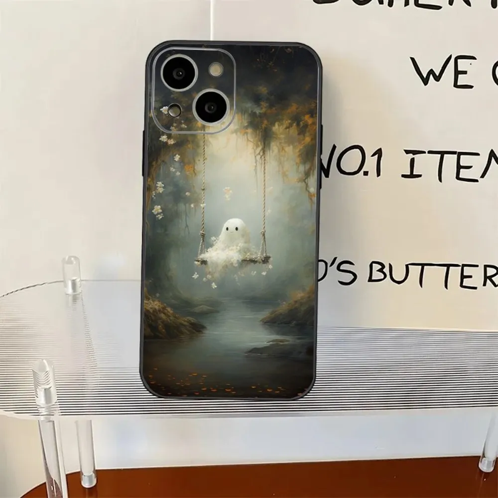 Oil Painting Cute Ghosts Lovely Phone Case For iPhone 11,12,13,14,15,XS,XR,X,Mini,Pro,Max,Plus Shell