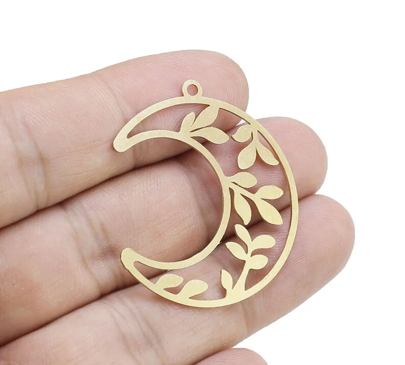 6 buah jimat bulan sabit, liontin bulan ranting berongga, pembuatan perhiasan, pesona anting, 38.8x33mm, temuan anting R2763