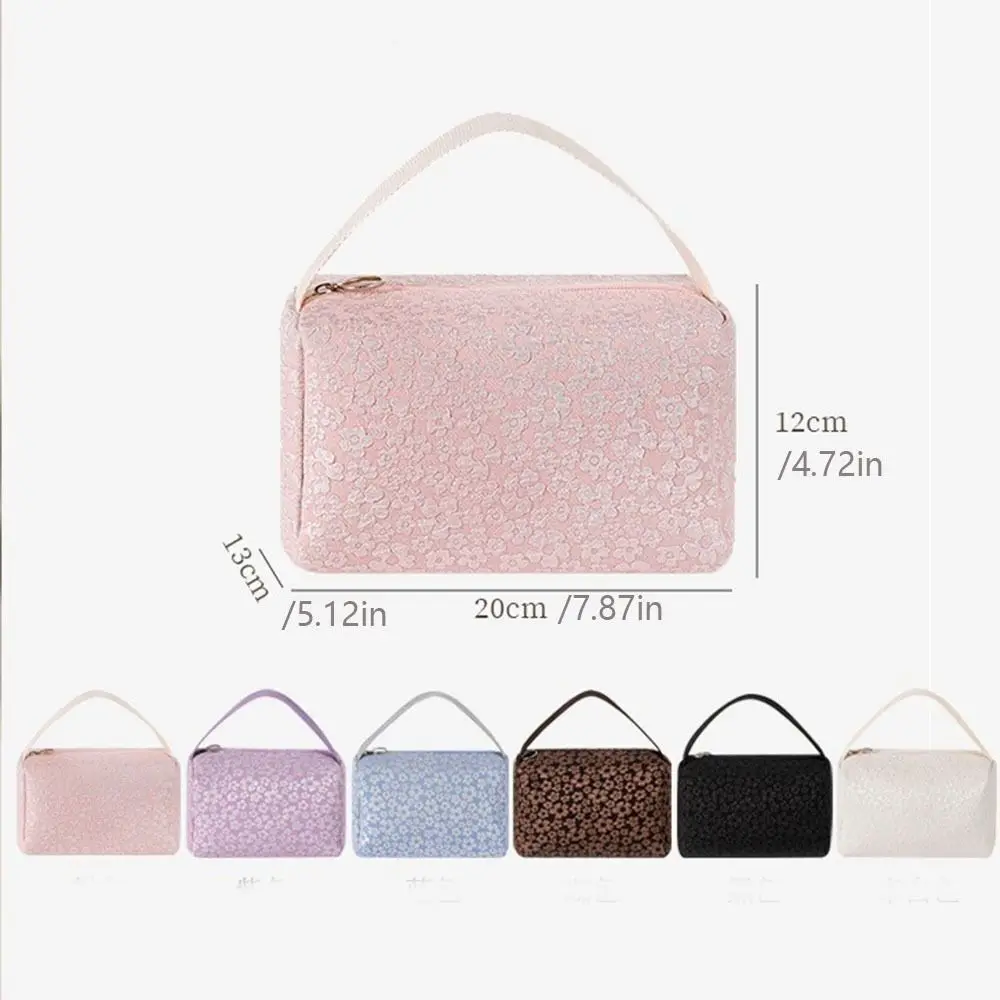 New Polyester Fiber Cosmetic Bag Large Capacity Candy Color Toiletries Bag Floral Zipper Travel Storage Bag Women