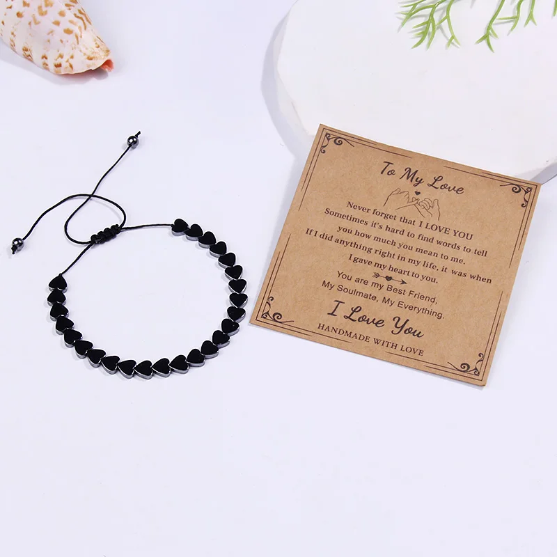 Natural Black Gallstone Braided Heart Shape Adjustable Bracelet Men Women Healing Meditation Soothing Spiritual Protection Gift