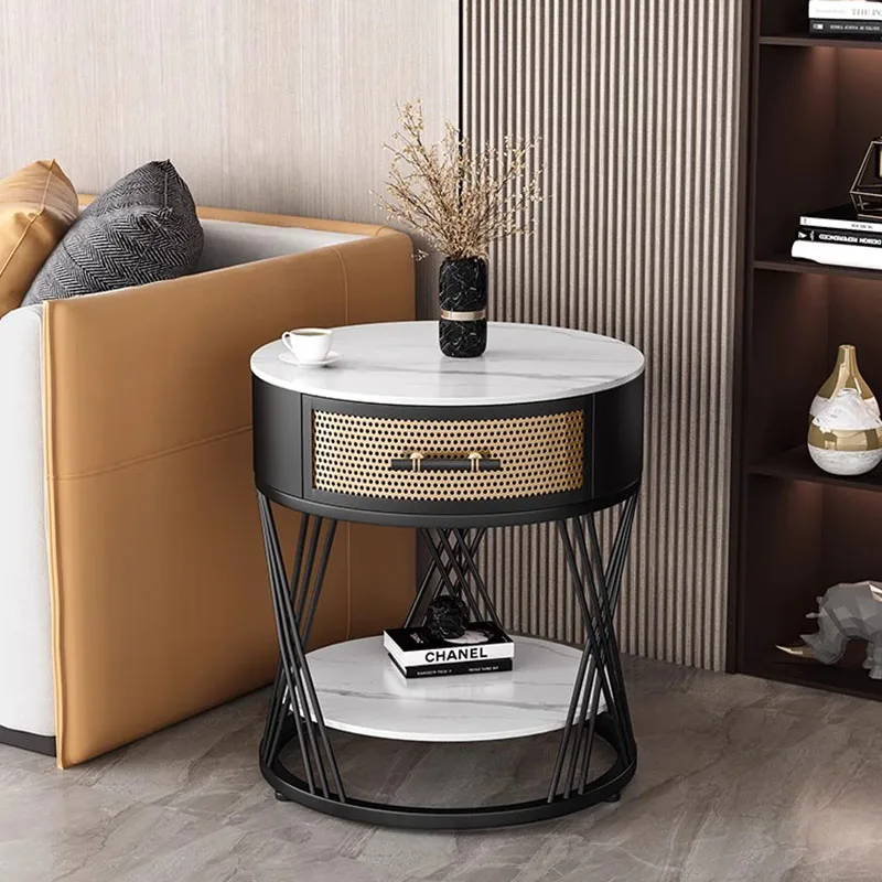 

Luxury Modern Nightstands Italian Round Narrow Small Space Bedside Table Drawers Aesthetic Table De Chevet Bedroom Furniture