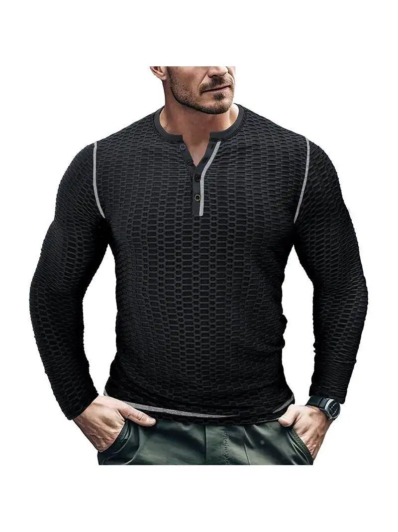 

Autumn Men's Breathable Long Sleeve T-Shirt Top Polyester Fiber Slim Fit round Neck Youthful Style Daily Wear Thin Model
