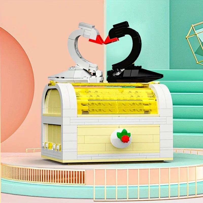 524PCS 백조 보석 상자 블록 모델 반지 상자 고백 로맨틱 선물 상자 창의적 장식 어린이 장난감 휴일 선물