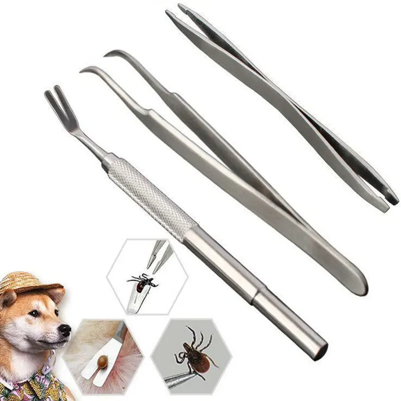 

2 in 1 Pet Flea Treatment Tick Removal Tool Set Dog Lice Flea Fork Tweezers Clip for Dog Cat Supplies New Style