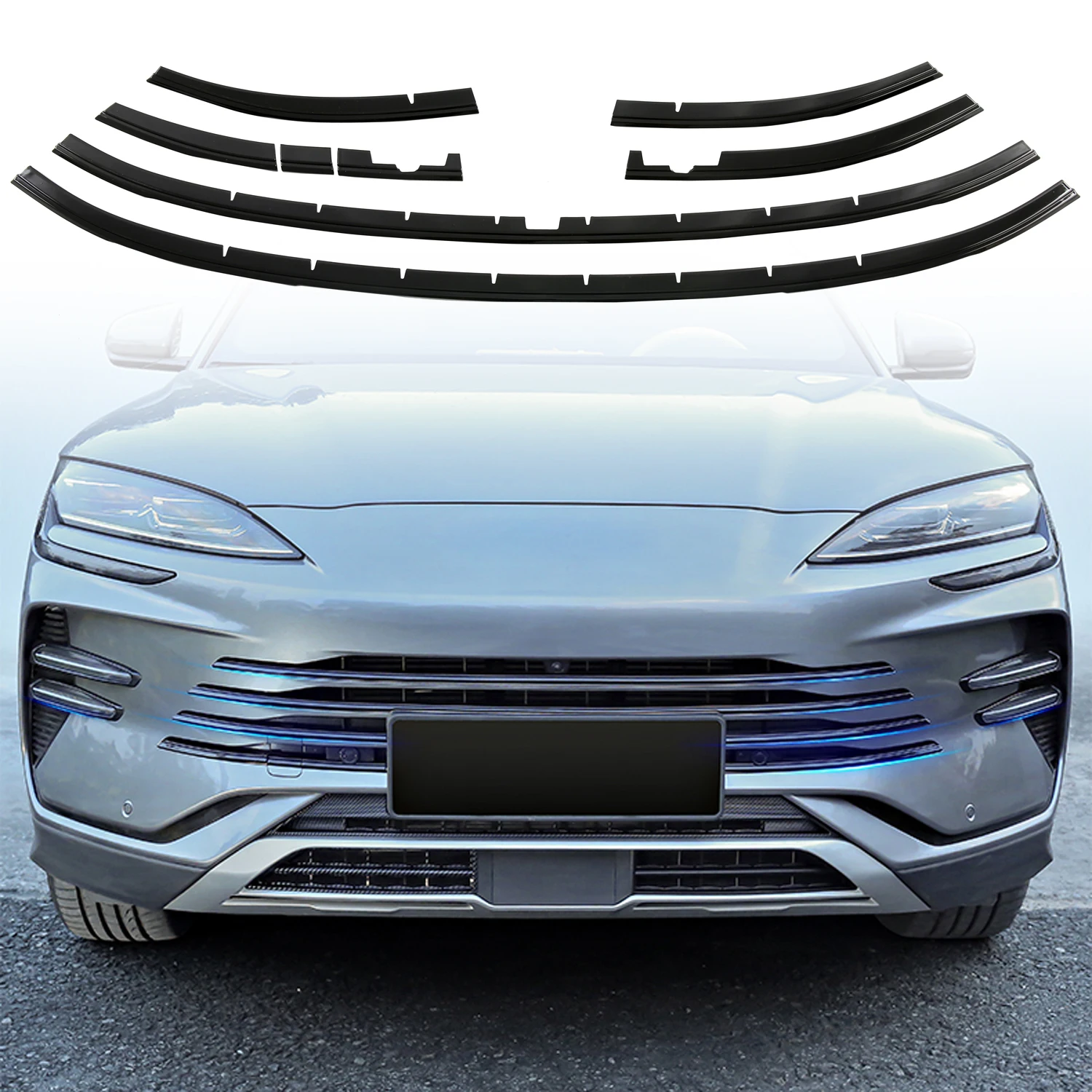 For BYD Song Plus DM-i / Seal U/ Sealion 6 2023-2025 Car Exterior Front Center Grille Grill Molding Strip Cover Trim 8pcs