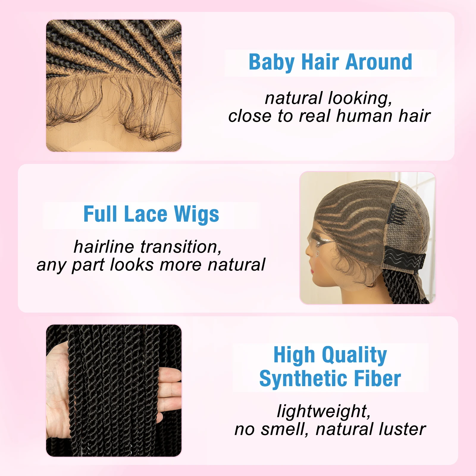 Synthetische volle Spitze Twist geflochtene Perücken für schwarze Frauen 32 Zoll handgemachte Cornrow knoten lose Box geflochtene Perücken mit Babyhaar