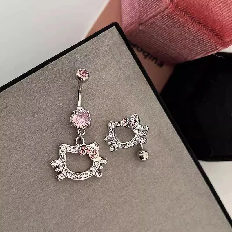 

EVISPOL Kawaii HelloKitty Belly Button Rings For Women Trendy Pink Cute Cat Design Sexy Fashion Navel Ring Piercing Jewelry