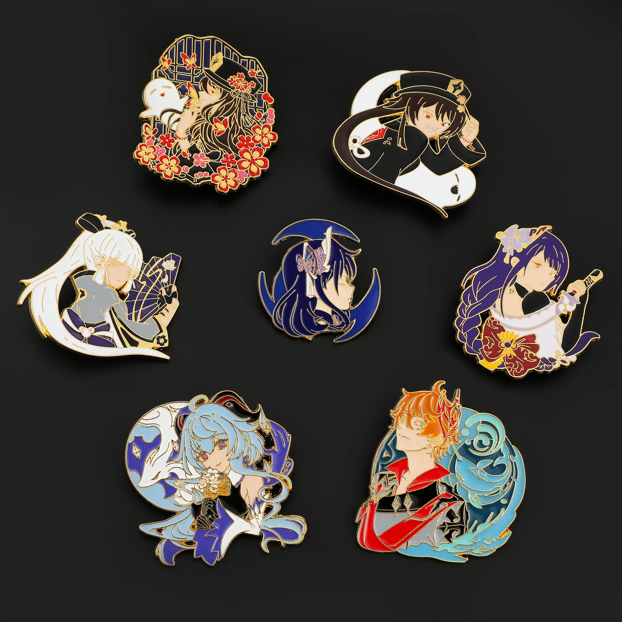 Anime Game Genshin Impact Characters Metal Brooch Jewelry Hu Tao Ganyv Cute Badge for Backpack Handbag Clothing Pins Accessories