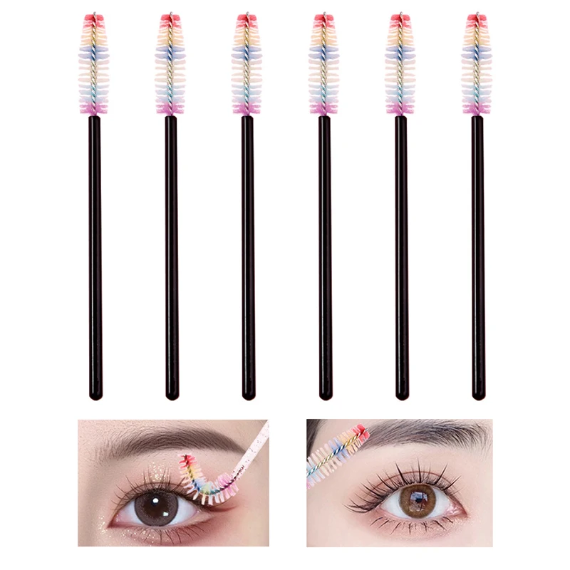 50Pcs Disposable Eyelash Brush Eyebrow Brushes Rainbow Mascara Wand Applicator Lash Extension Cosmetic Makeup Tools