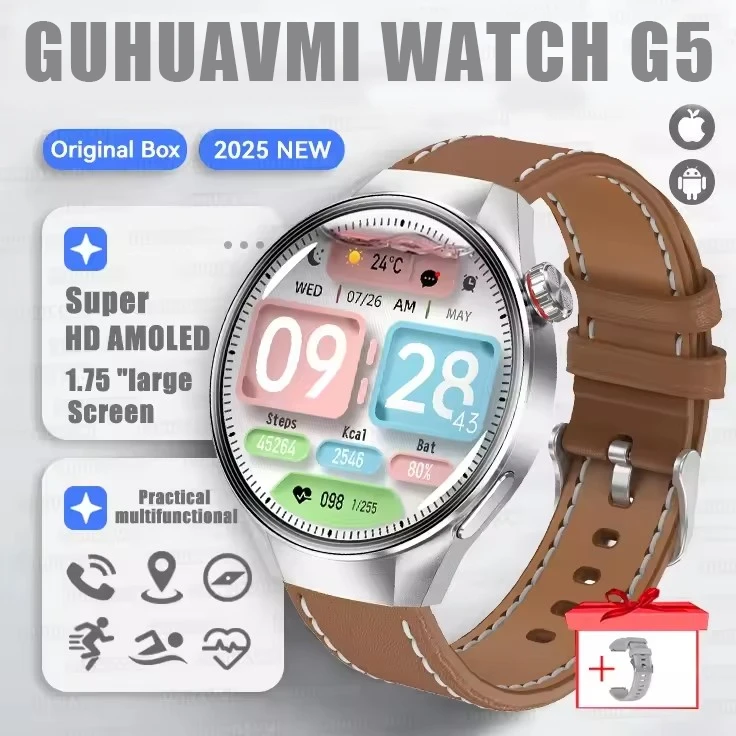 2025 New Originl Watch G5 PlUS Smart Watch 1.75" HD AMOLED Screen GPS track Heart Rate Bluetooth Call Compass Smartwatch for Men