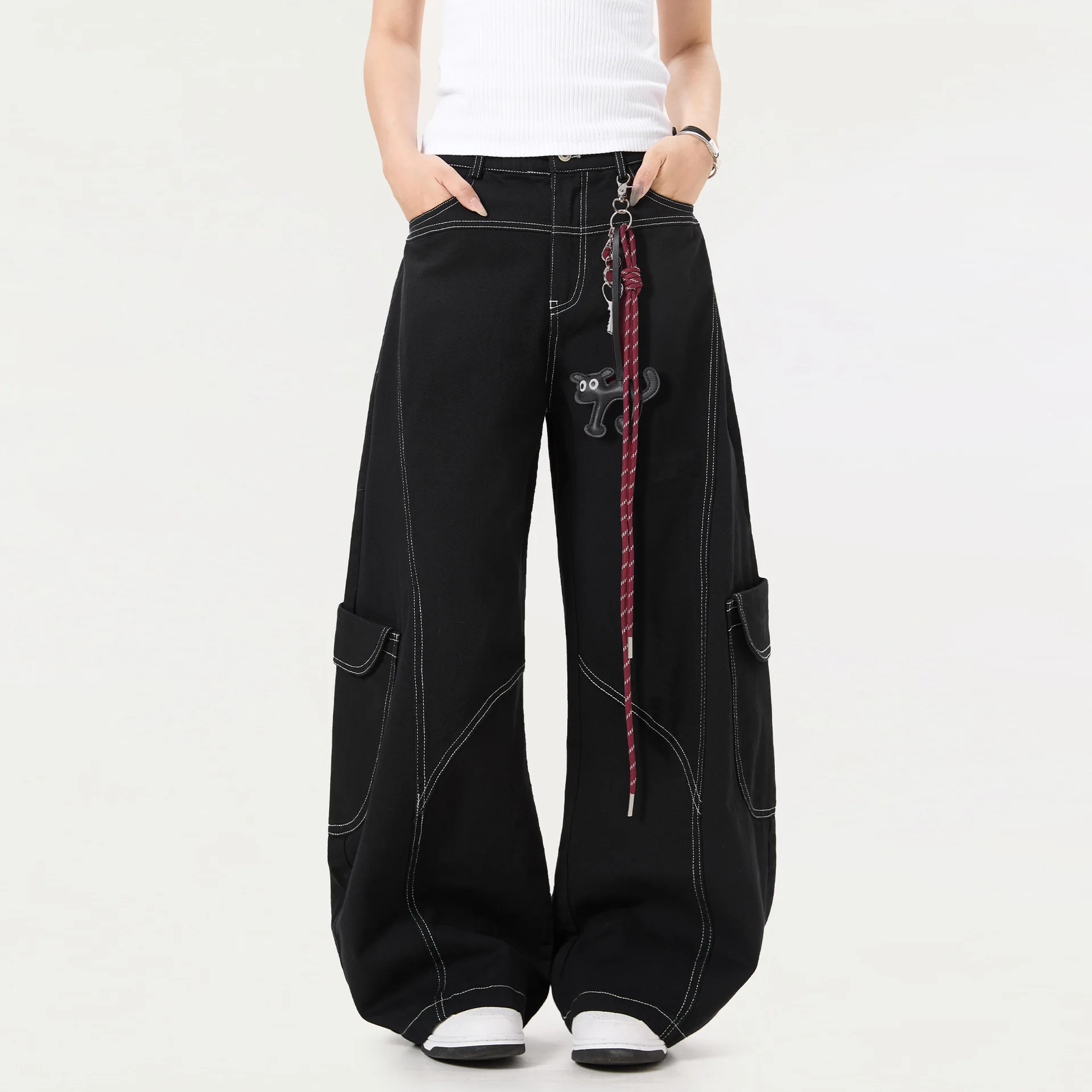 OR FL American Curved Knife Retro 100 Cotton Women Jeans Street Dance Jazz Wide Leg Baggy Slacks Women's Staraight Y2k Pants