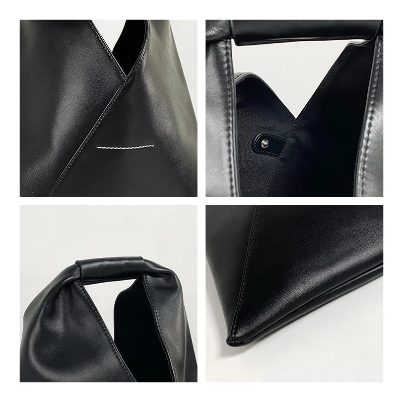 MABULA Classical Black Triangle Genuine Leather Tote Bag Simple Designer Luxury Women Shopper Handbag Casual Shoulder Hobo Purse