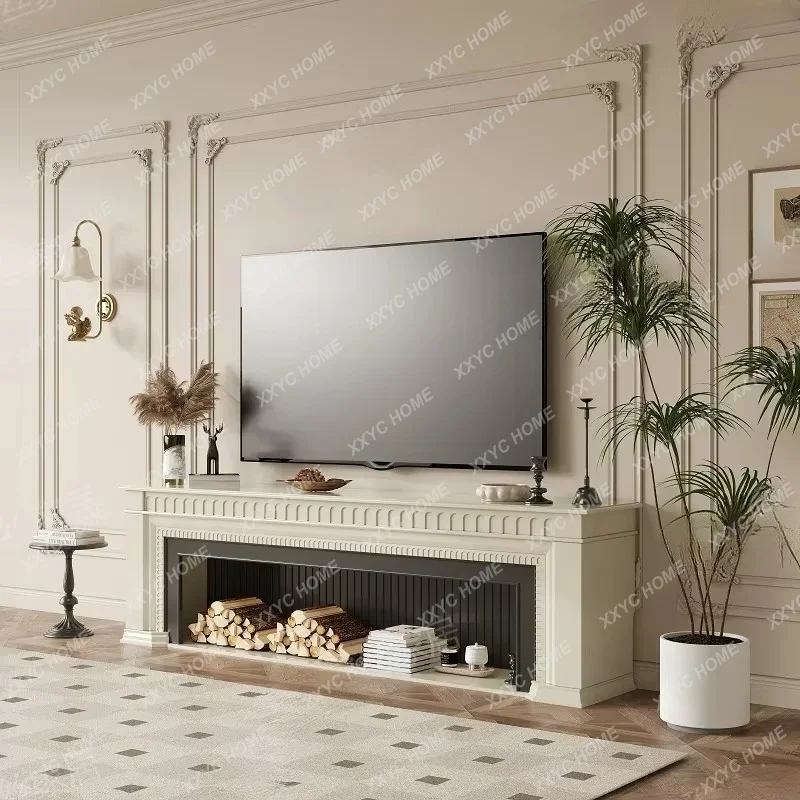 XX retro fireplace TV cabinet  cream style living room background wall TV cabinet Entrance cabinet Electronic si