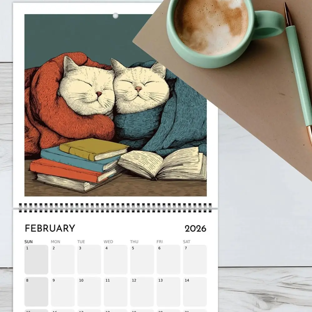 

2026 Wall Calendar 2026 Hangable Design 12 Month Layout Monthly Calendar Funny Cat Art Monthly Calendars Charming Cat Calendar