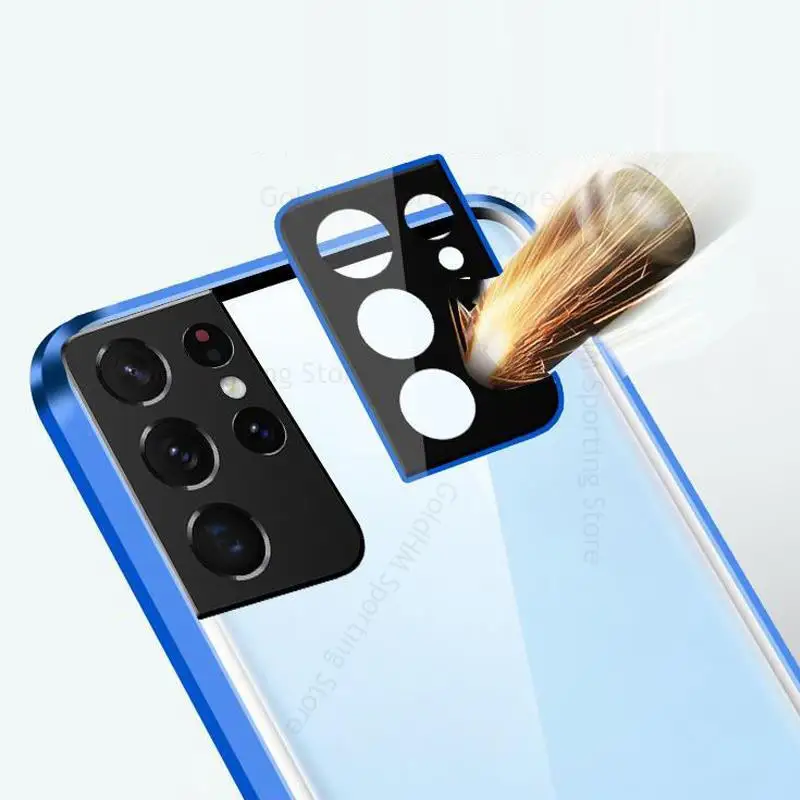 Tempered Glass Phone Case For Samsung S22 Ultra 5G 360 Double Sided Magnetic Film Protector Flip Cover For Samsung S21 S22 Plus
