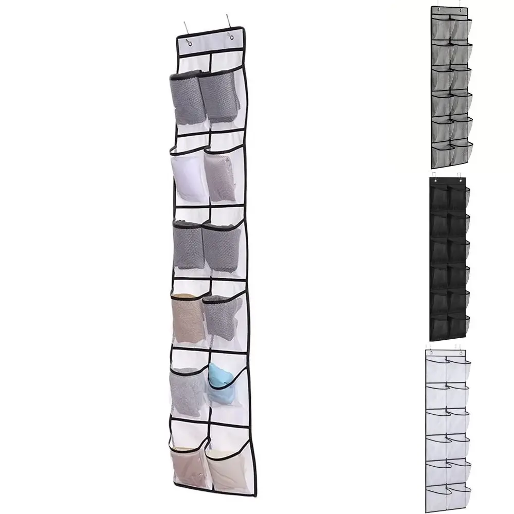12 Pockets Shoe Underwear Hanging Holder Over Door Hooks with 2 Hooks Closet Holder Mesh Shoes Organizer Storage Bag