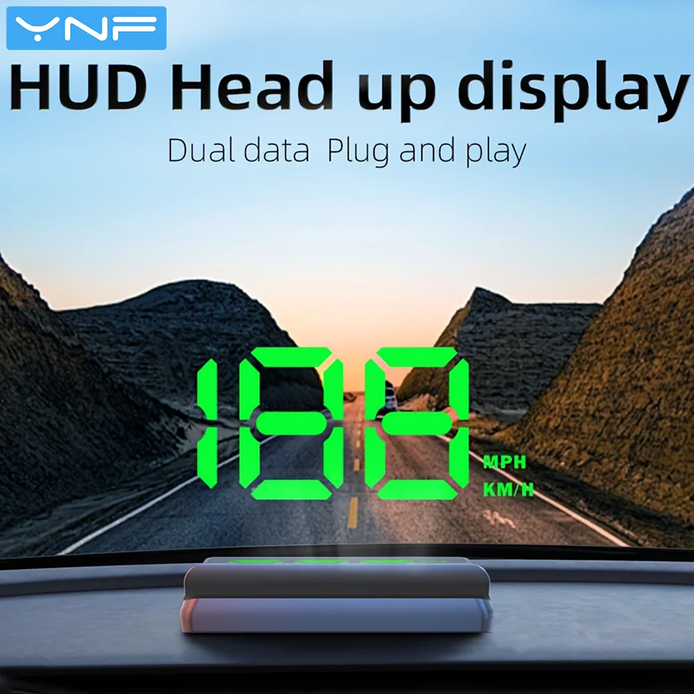 

YNF Car HUD, Windshield Speedometer, KM/H & MPH Optional, Auto Light Sensor, Universal for Cars, Great Gift
