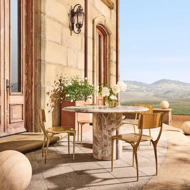 أثاث عصري فاخر مقاس 54 بوصة طاولة طعام مستديرة للاستخدام الداخلي والخارجي من الرخام الطبيعي الإيطالي #5