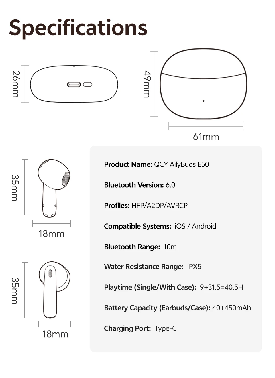 QCY AilyBuds E50 Kabelloses Ohrhörer BH25HT11A Echtzeit-Adaptive ANC Bluetooth 6.0 Ohrhörer LDAC Hi-Res 6 Mikrofone Multipoint-Verbindung – Detail 16