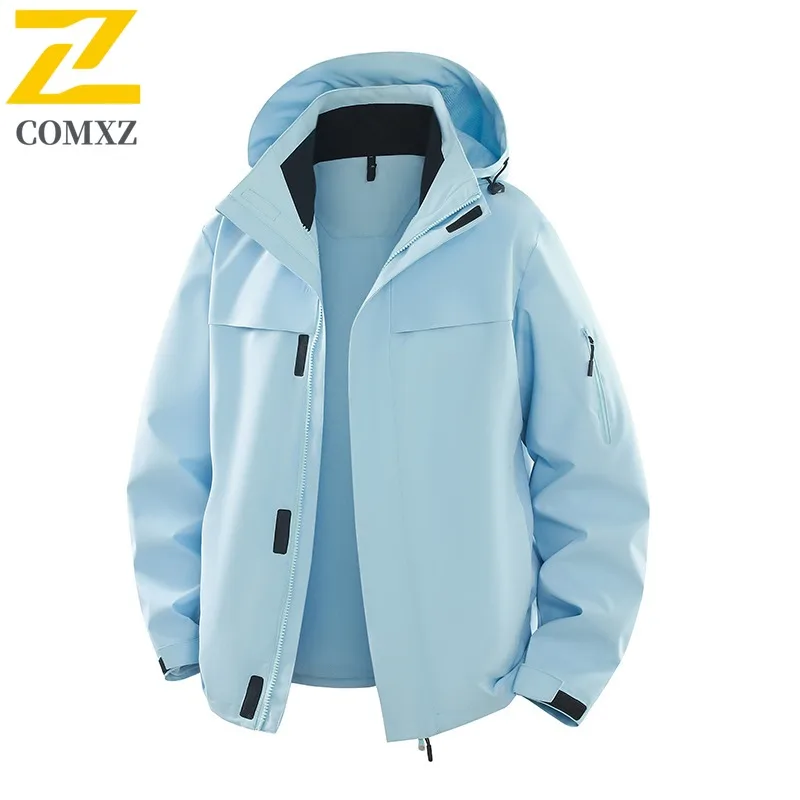 Comxz jaqueta masculina de alta qualidade, cor sólida, multibolsos, viagem, caminhadas, corta-vento, acampamento, bonito, casaco com capuz