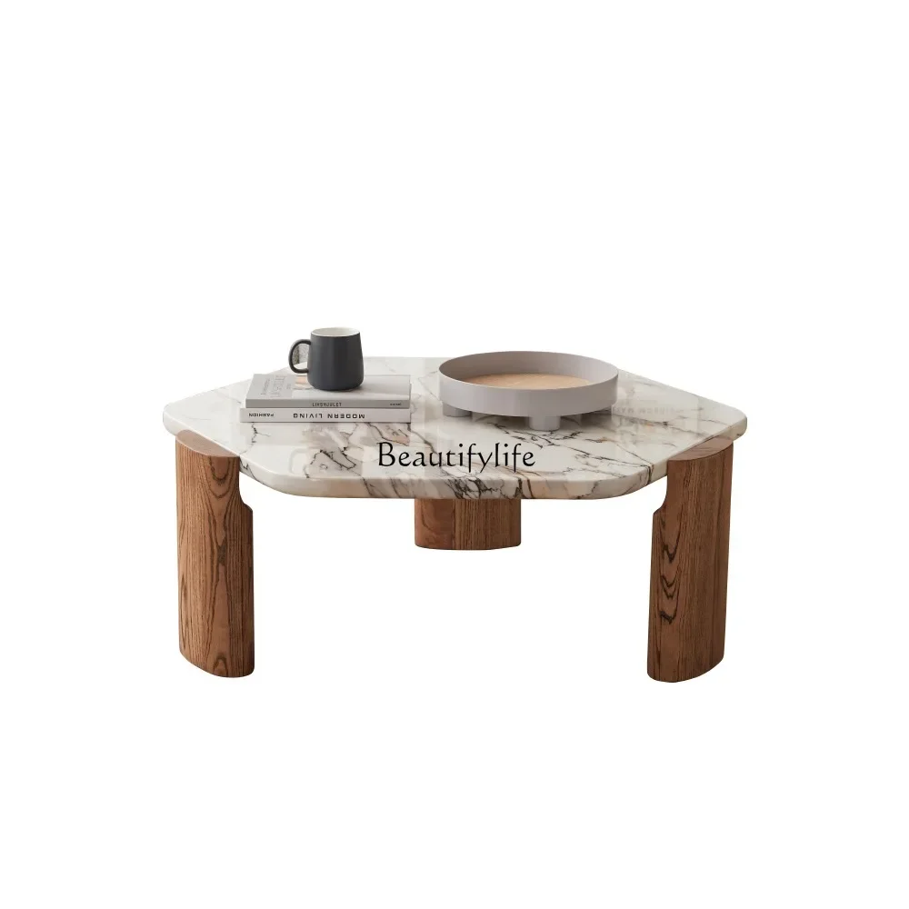 LS 04 تيرازو طاولة القهوة الخشب الصلب الجوز الأسود شقة صغيرة طاولة القهوة المستديرة الرخامية على شكل خاص