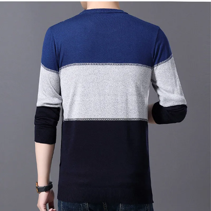 High Quality Tops Men Sweater Pullover Casual Round Collar Striped Knitted Sweaters Slim Fit Pullover Pull Homme Männer Pullover