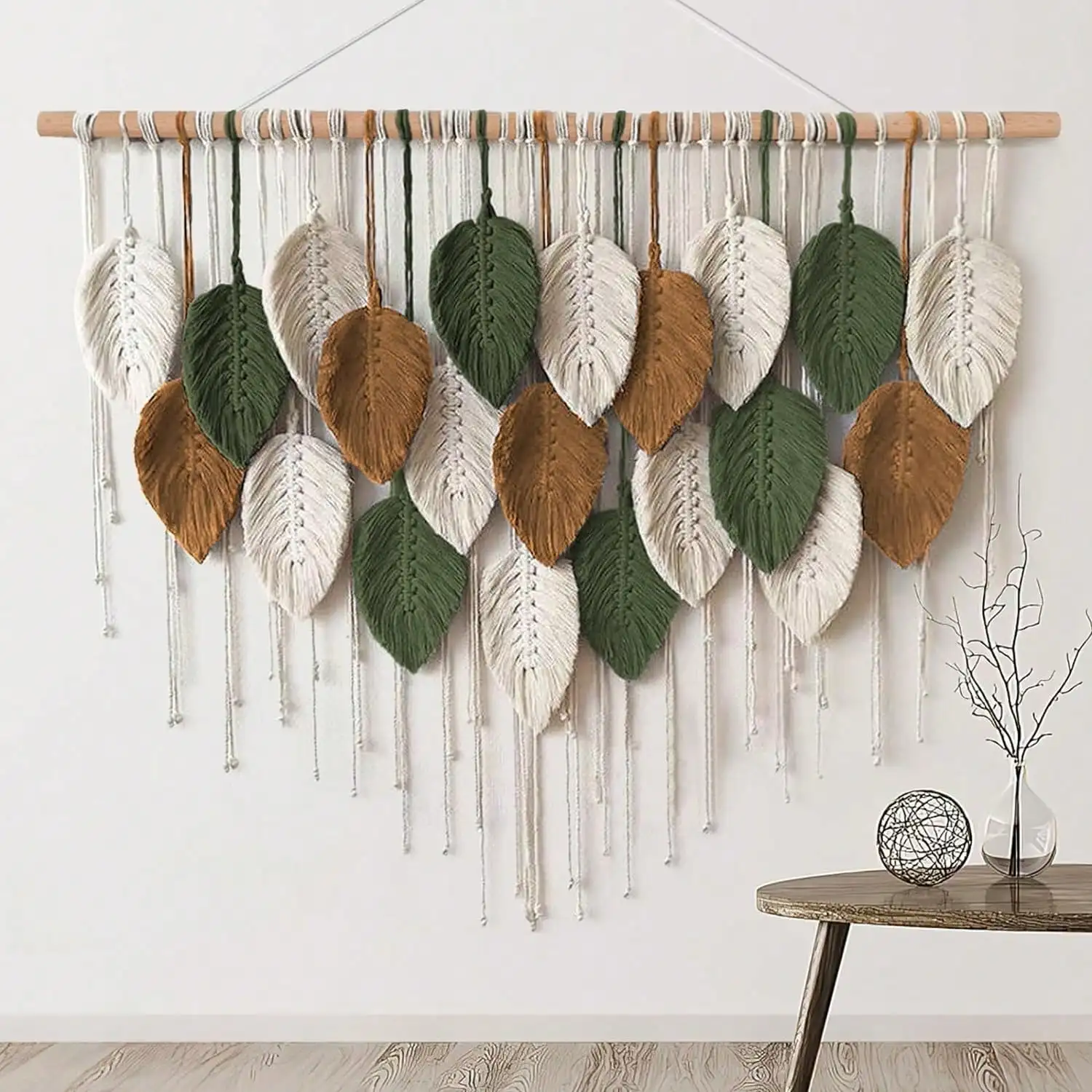 

1pc Large Macrame Wall Hanging, Boho Style Wood Bead Tassel Woven Wall Decor, Handmade Woven Wall