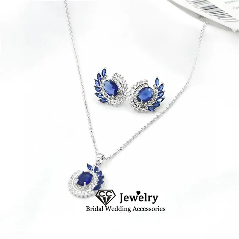 CC Necklace Earrings Set for Wedding Women Accessories Bridal Dress Engagement Bijoux Leaf Shape Trendy Jewelry Sets Gift HL119