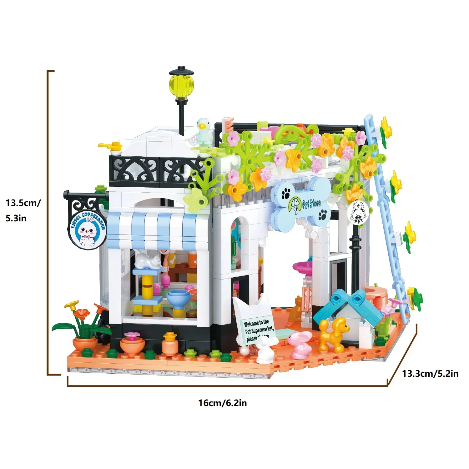 MOC น่ารักแมวสุนัขสัตว์เลี้ยง House Building Blocks ชุด Leisure Store ซูเปอร์มาร์เก็ต Shop การศึกษา DIY ของเล่นเด็กวันเกิดวันหยุดของขวัญ