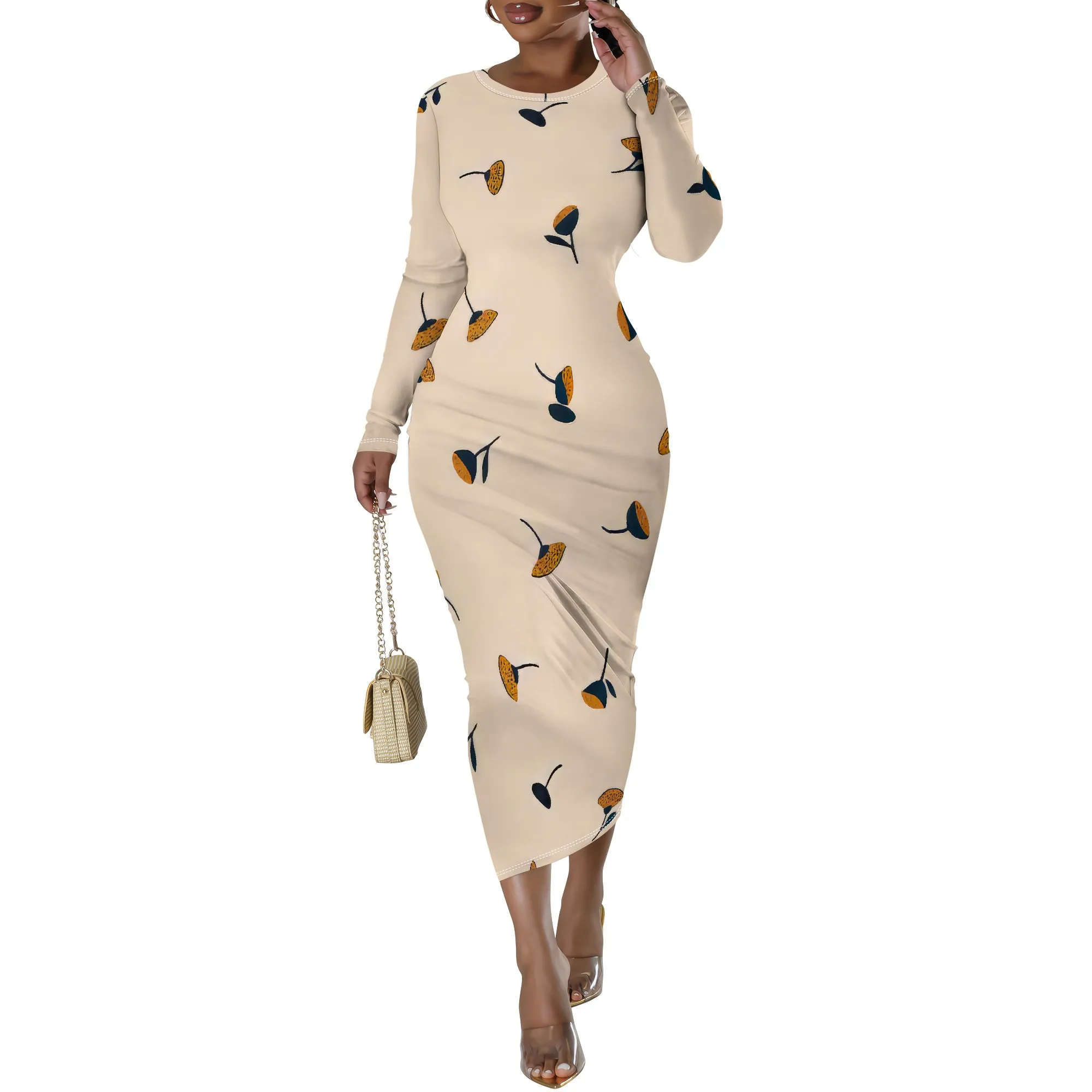 Robe crayon basique décontractée pour femmes, Sexy, manches longues, moulante, mi-longue, robe de Club
