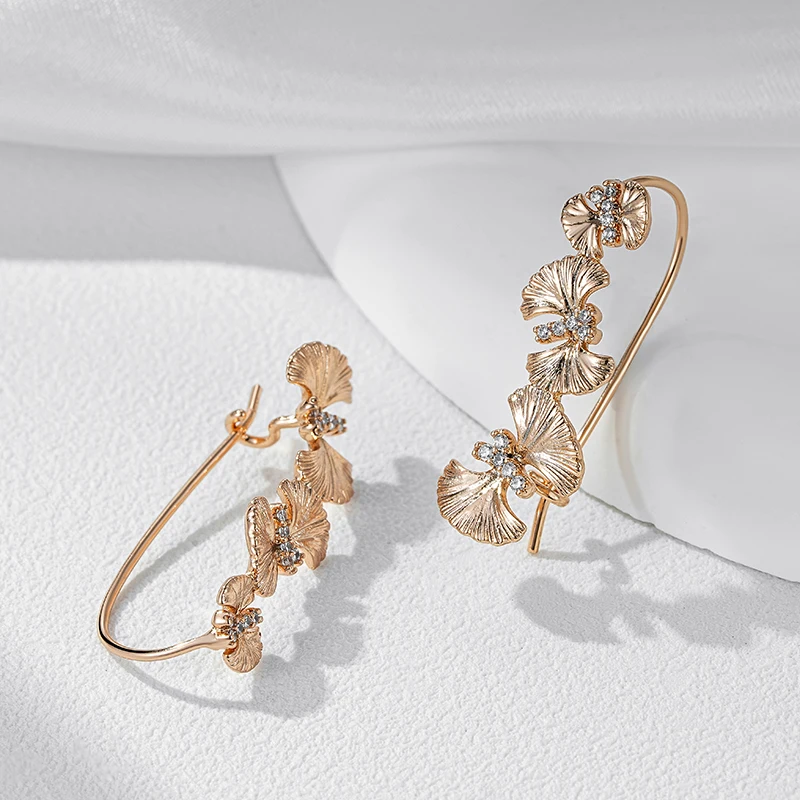 Kienl Vintage Crystal Flower Long Drop Earring for Women 585 Rose Gold Color Shiny Natural Zircon Accessories Daily Fine Jewelry