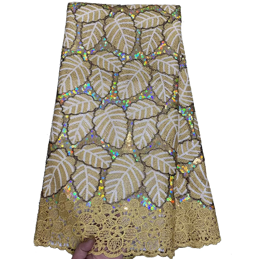 

(5yards/pc) High quality water soluble bordered African party lace fabric with wonderful embroidery and sequins for dress OP198