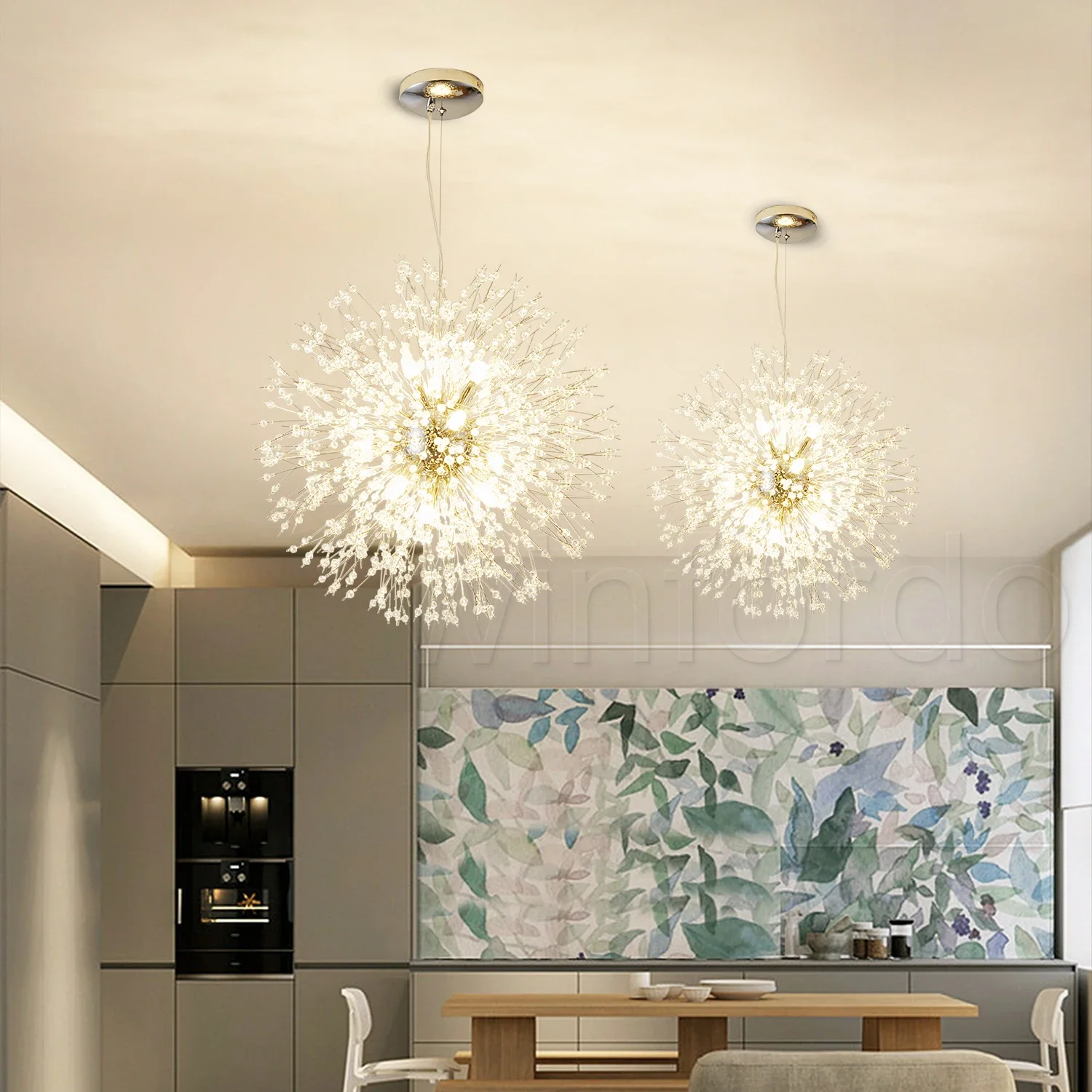 

Winfordo Modern Crystal Dandelion Hanging Chandelier Light Fixture Firework Pendant Lamp for Bedroom Living room Dining room