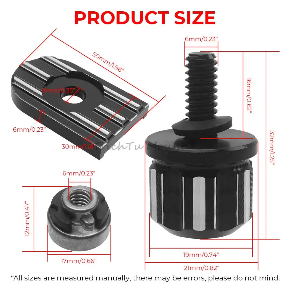 Rear Fender Seat Bolt Screw Nut Kit Mount Knob Cover Nut For Harley Sportster Touring Softail Dyna Cvo 1996-2019 Chrome/Black