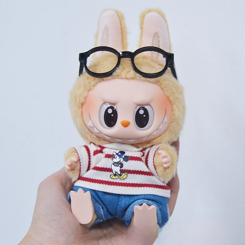 

Новая летняя полосатая футболка Labbubu Labbubu 17 см, освежающий костюм 123, могут носить топы и шорты вместо кукольной одежды