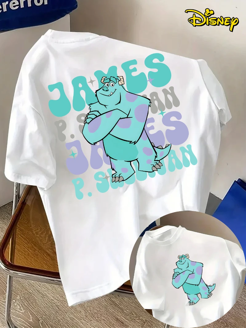 تي شيرت رجالي مطبوع عليه جامعة ديزني مونستر برقبة دائرية مريح من القطن الخالص، ملابس شارع عصرية مناسبة للارتداء اليومي #4