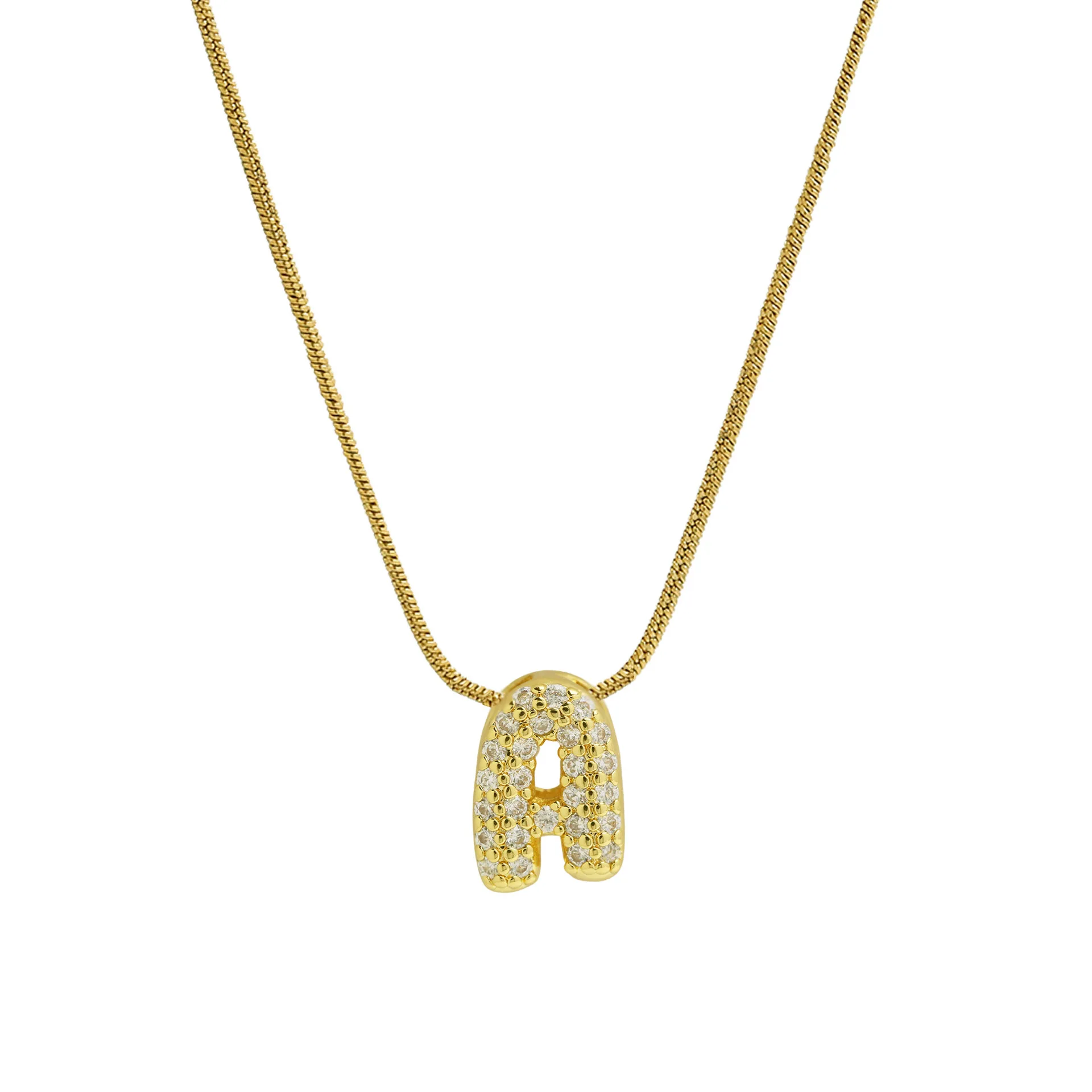 Simple Small Name Initial Letter Pendant Necklace for Women Gold Color Zircon Alphabet Round Snake Chain Neckalce Jewelry