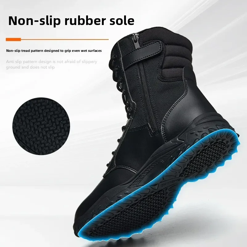 All-black High-top Outdoor Anti-smashing and Anti-piercing Tooling Boots, Anti-splashing, Non-slip, Soft and Comfortable