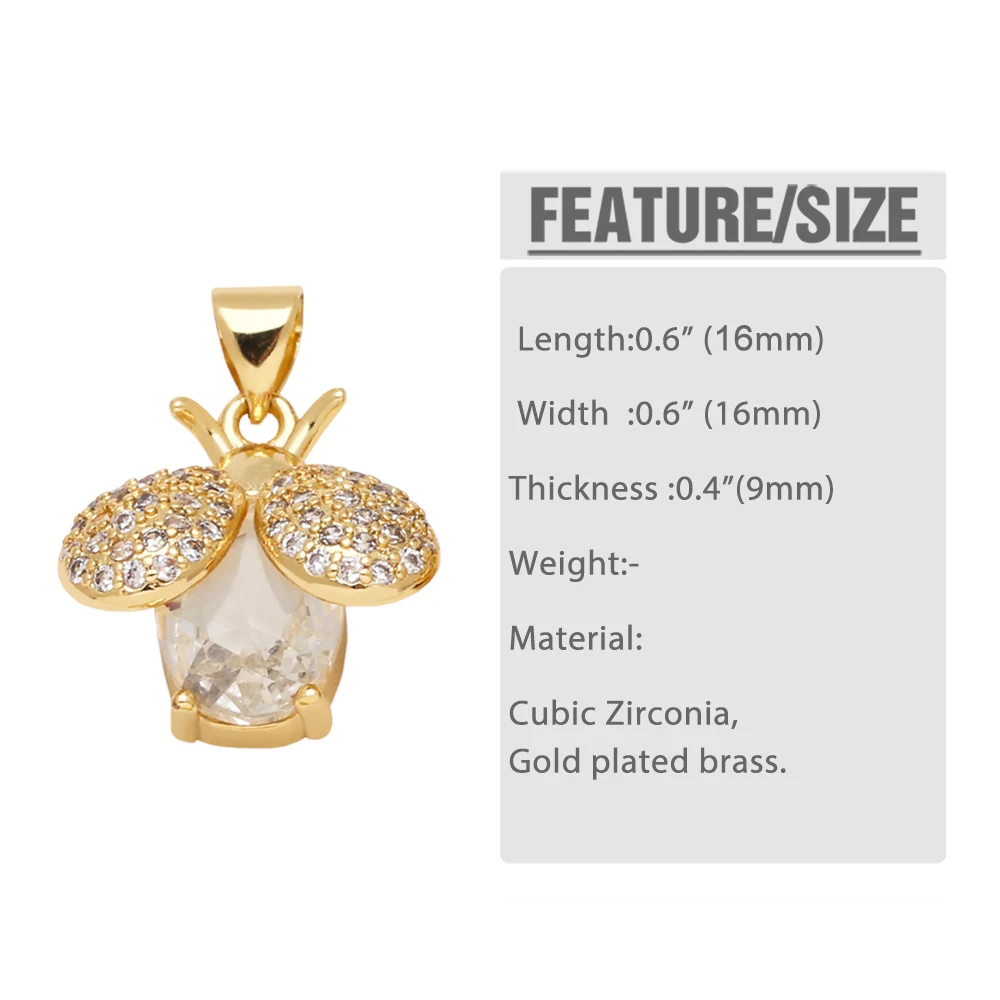 OCESRIO Trendy Colorful Crystal Heart Pendant for Necklaces Copper Gold Plated Bee Round Jewelry Making Component pdtb726